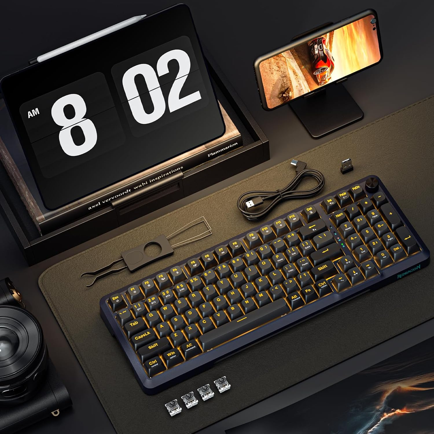 Redragon Wireless Mechanical Keyboard, 3 Mode Gasket Mounted RGB Gaming Keyboard with Volume Knob Redragon Wireless Mechanical Keyboard, 3 Mode Gasket Mounted RGB Gaming Keyboard with Volume Knob